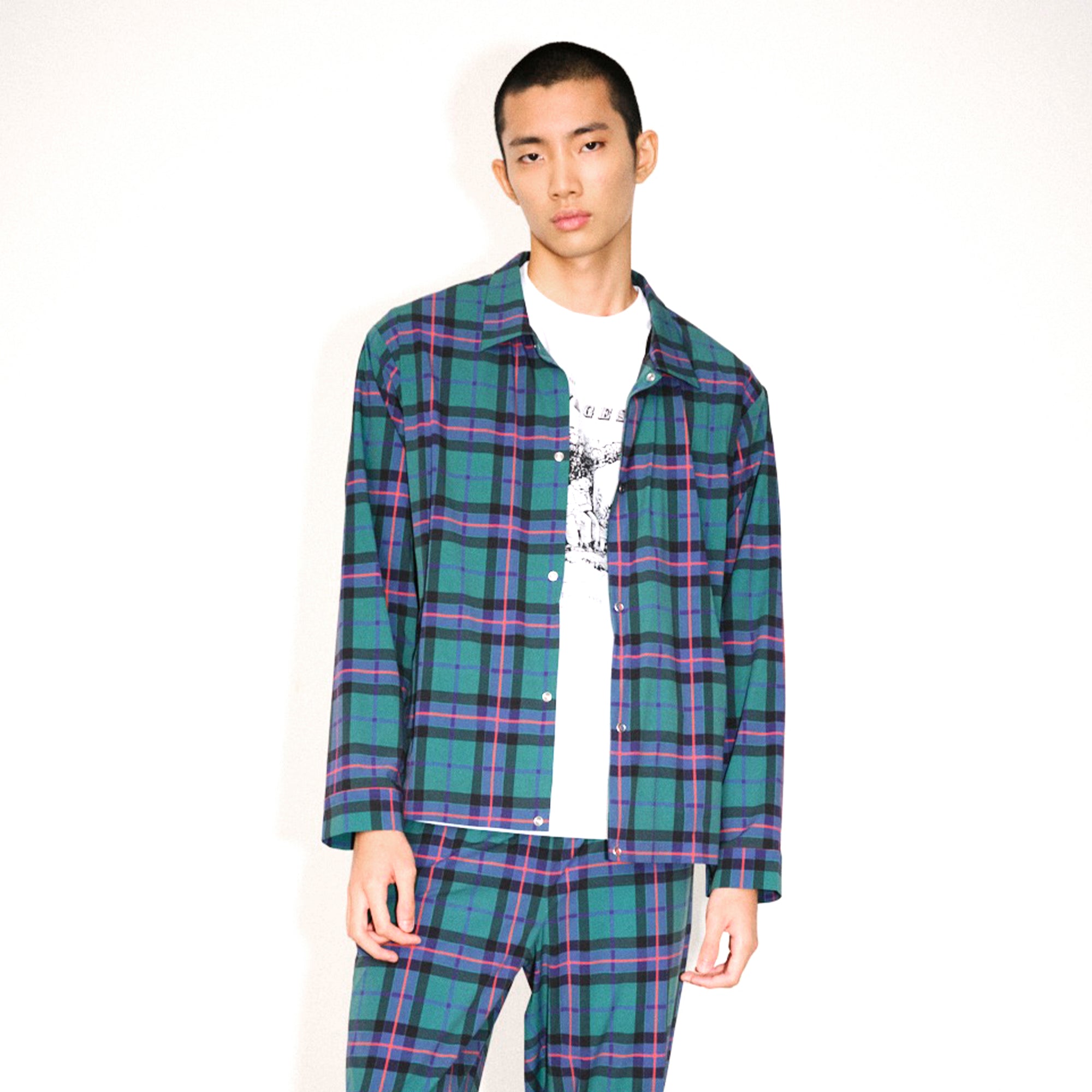 The Salvages Liberty Coach Overshirt in Morrison Green Tartan