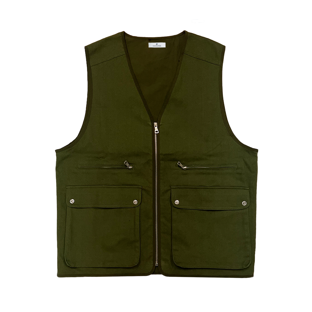 The Salvages 'Sublime' Camper V-Neck Vest in Army Green