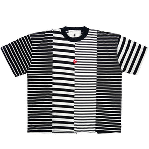 The Salvages Reconstructed Stripe OS T-Shirt in Black and White