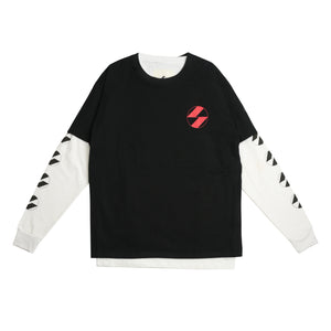 The Salvages Red Logo OS Short Over Long T-Shirt (Made in USA) Black on White