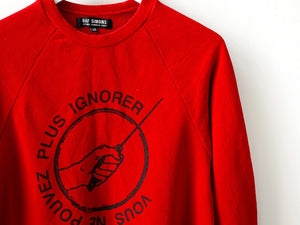 S/S 2002 'Woe onto those who spit on the fear generation… The wind will blow it back' Crew Sweatshirt by Raf Simons